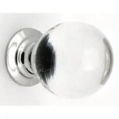 Clear Glass Ball Shape Cupboard Knobs - 3 Sizes - With Polished Chrome Rose
