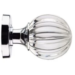 Glass Mortice Door Knob Set - "Pumpkin" Style - Polished Or Satin Chrome Rose