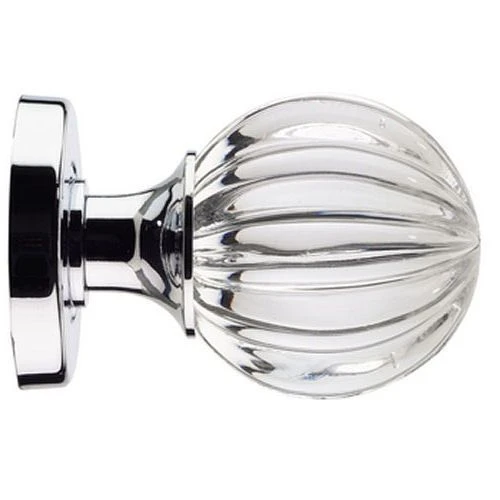 Glass Mortice Door Knob Set - "Pumpkin" Style - Polished Or Satin Chrome Rose