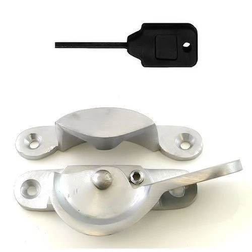 Narrow Locking Fitch Fastener - For Double Glazed Sash Windows - Satin Chrome
