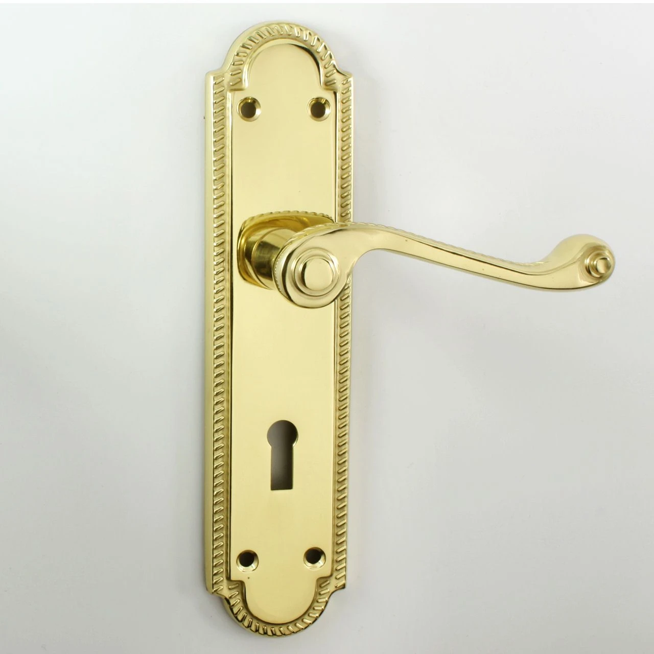 Shaped Georgian Lever Suite - Large Plate - Polished Brass (Lacquered) - Image 2