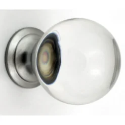 Clear Glass Ball Shape Cupboard Knobs - 3 Sizes - With Satin Chrome Rose