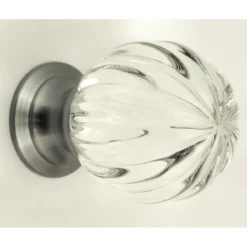Clear Glass Pumpkin Shape Cupboard Knobs - 3 Sizes - With Satin Chrome Rose