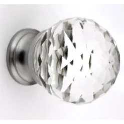 Clear Faceted Shape Glass Cupboard Knobs - 3 Sizes - With Satin Chrome Rose