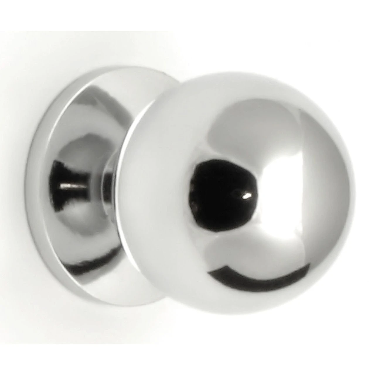 Plain Ball Shape Cupboard Knobs With Fixed Rose - 2 Sizes - Polished Chrome