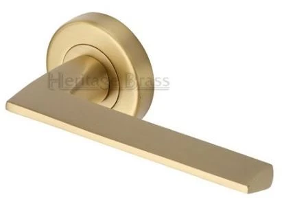 Pyramid Round Rose Lever Handles - Satin Brass (Lacquered)
