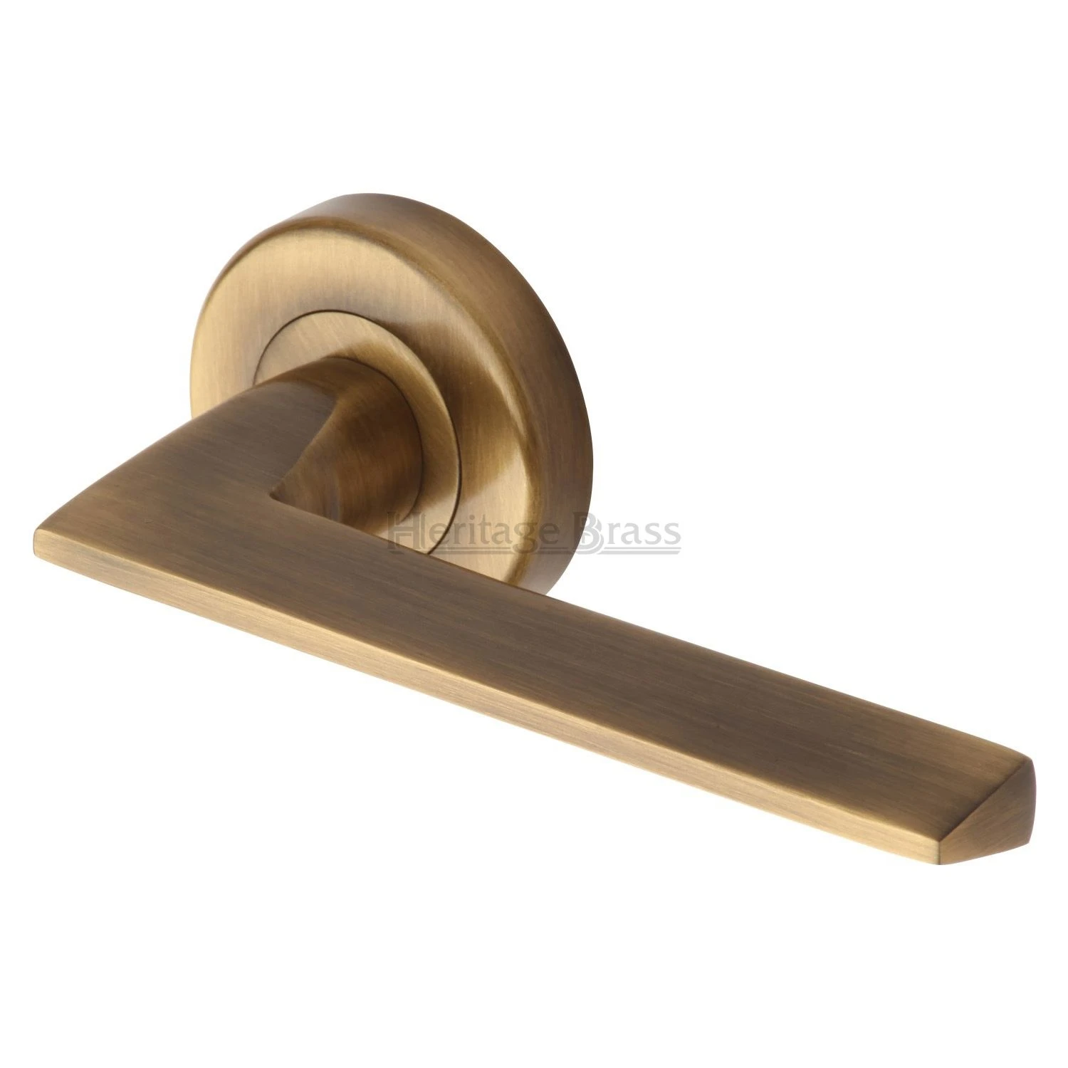 Pyramid Round Rose Lever Handles - Antique Brass (Gloss Lacquered) - Image 2