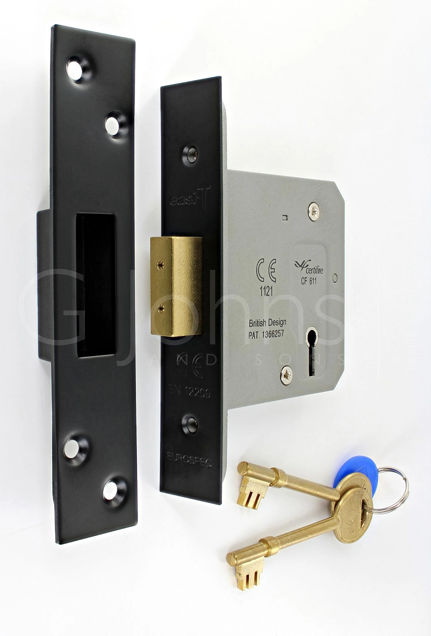 3 Lever Mortice Dead Lock - CE / UKCA Marked - Fire Rated - Certifire Approved - Matt Black