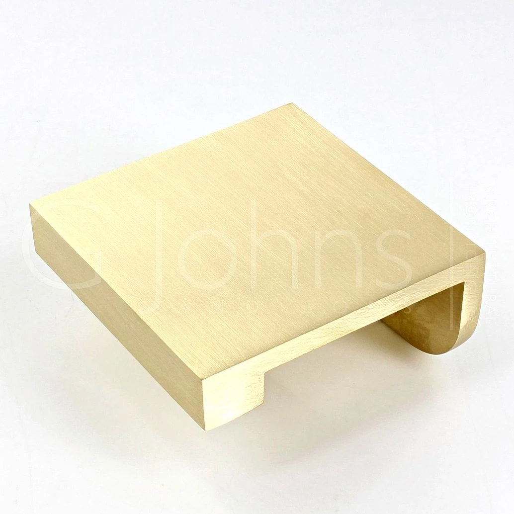 Rear Fixing Finger Edge Pull - With Cube Edge Design - Available In 4 Sizes - Satin Brass (Lacquered)