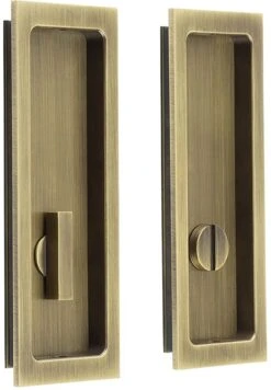 Rectangular Bathroom Turn And Release For Sliding Pocket Doors - 150mm X 55mm - Antique Brass (Lacquered)