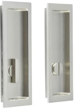 Rectangular Bathroom Turn And Release For Sliding Pocket Doors - 150mm X 55mm - Satin Nickel