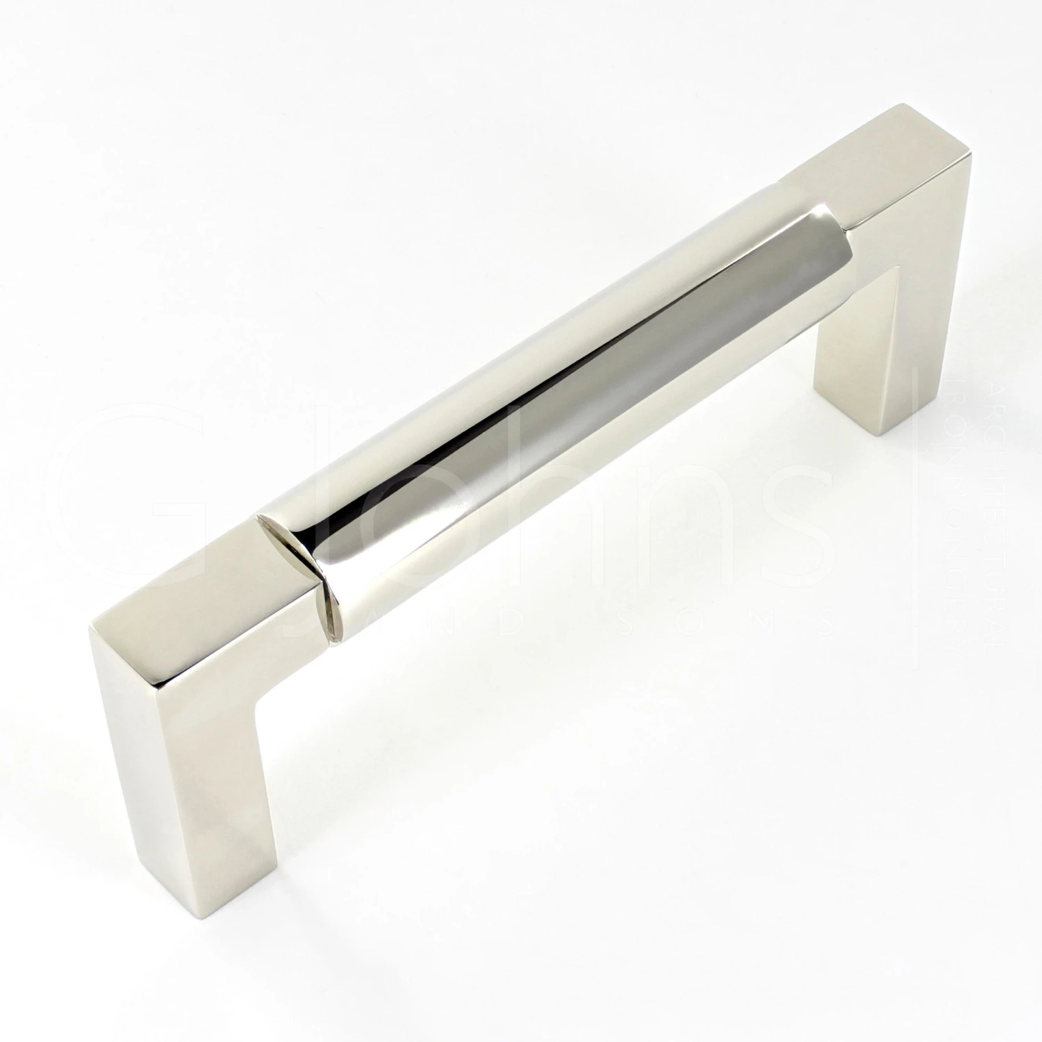 Rectangular Cabinet Pull Handle With Rounded Grip With Optional Base Rose - Polished Nickel - Image 2