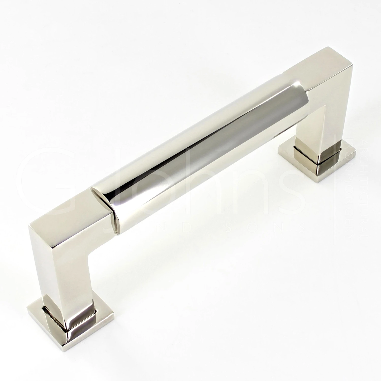 Rectangular Cabinet Pull Handle With Rounded Grip With Optional Base Rose - Polished Nickel