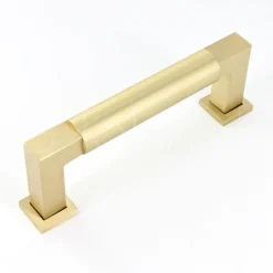 Rectangular Cabinet Pull Handle With Rounded Grip With Optional Base Rose - Satin Brass (Lacquered)
