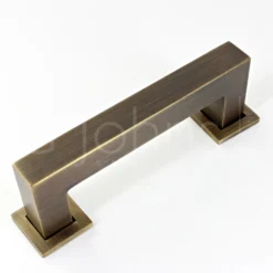 Rectangular Cube Shape Cabinet Pull Handle With Optional Base Rose - Antique Brass (Lacquered)