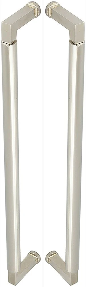 Rectangular Back To Back Pull Handle With Rounded Grip - 439mm Length (425mm Centres) - Polished Nickel - Suitable For Use With FD30 / FD60 Fire Doors