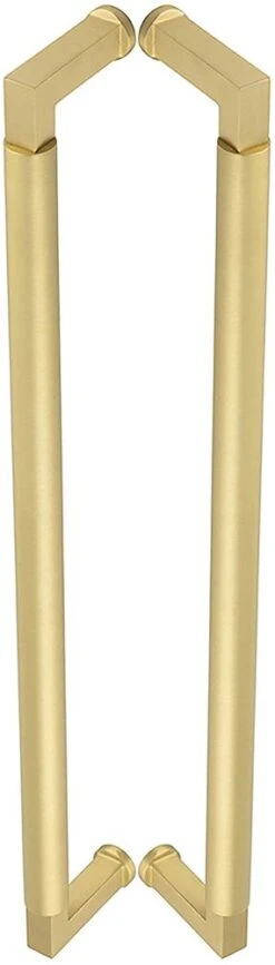 Rectangular Back To Back Pull Handle With Rounded Grip - 439mm Length (425mm Centres) - Satin Brass (Lacquered) - Suitable For Use With FD30 / FD60 Fire Doors