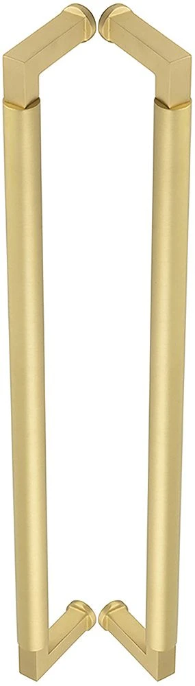 Rectangular Back To Back Pull Handle With Rounded Grip - 439mm Length (425mm Centres) - Satin Brass (Lacquered) - Suitable For Use With FD30 / FD60 Fire Doors
