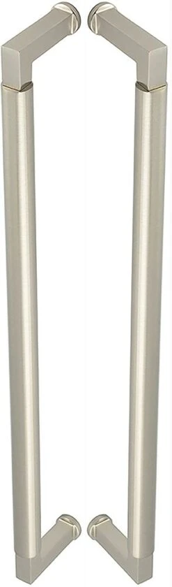 Rectangular Back To Back Pull Handle With Rounded Grip - 439mm Length (425mm Centres) - Satin Nickel - Suitable For Use With FD30 / FD60 Fire Doors