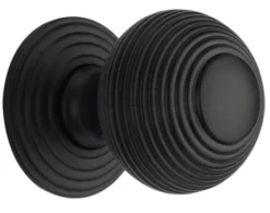 Reeded Cabinet Knob With Rose - Available In Two Sizes - Matt Black