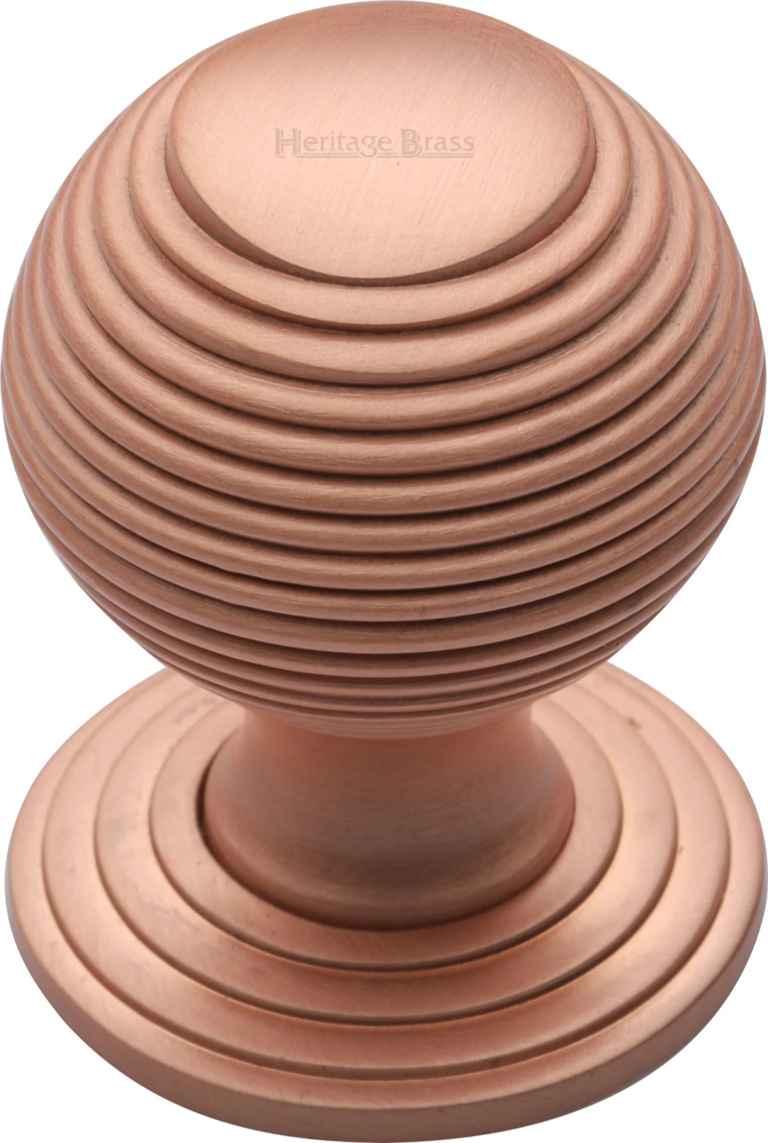Reeded Cabinet Knob With Rose - Available In Two Sizes - Satin Copper (lacquered)