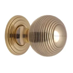 Reeded Cabinet Knob With Rose - Available In Two Sizes - Polished Brass (Lacquered)