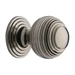 Reeded Cabinet Knob With Rose - Available In Two Sizes - Polished Nickel