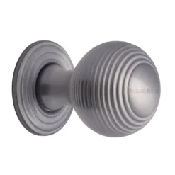 Reeded Cabinet Knob With Rose - Available In Two Sizes - Satin Chrome