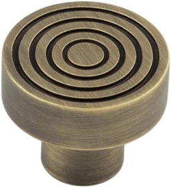 Reeded Detail Circular Cupboard Knob - Available In Two Sizes - Antique Brass (Lacquered)