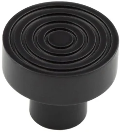 Reeded Detail Circular Cupboard Knob - Available In Two Sizes - Matt Black