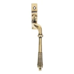 Reeded Espagnolette Handle - Window Fastener - Left & Right Hand - Aged Brass Unlacquered