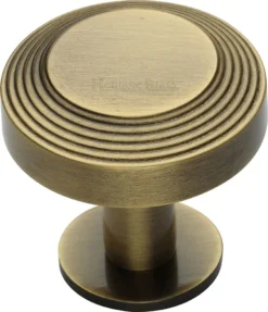 Ridged Cabinet Knob With Rose - Available In Two Sizes - Antique Brass (Gloss Lacquered)