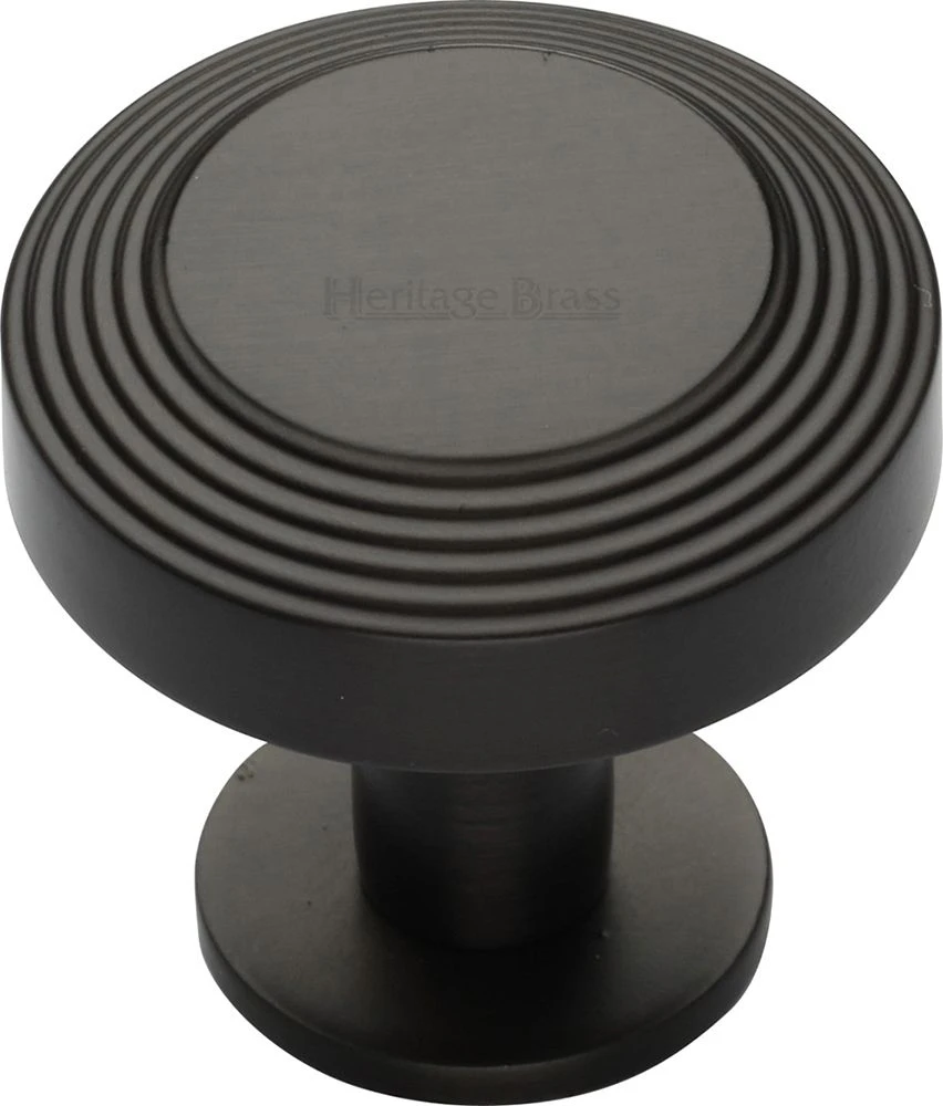 Ridged Cabinet Knob With Rose - Available In Two Sizes - Matt Bronze (Lacquered)