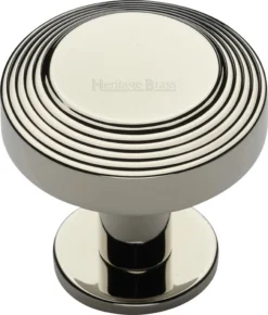 Ridged Cabinet Knob With Rose - Available In Two Sizes - Polished Nickel