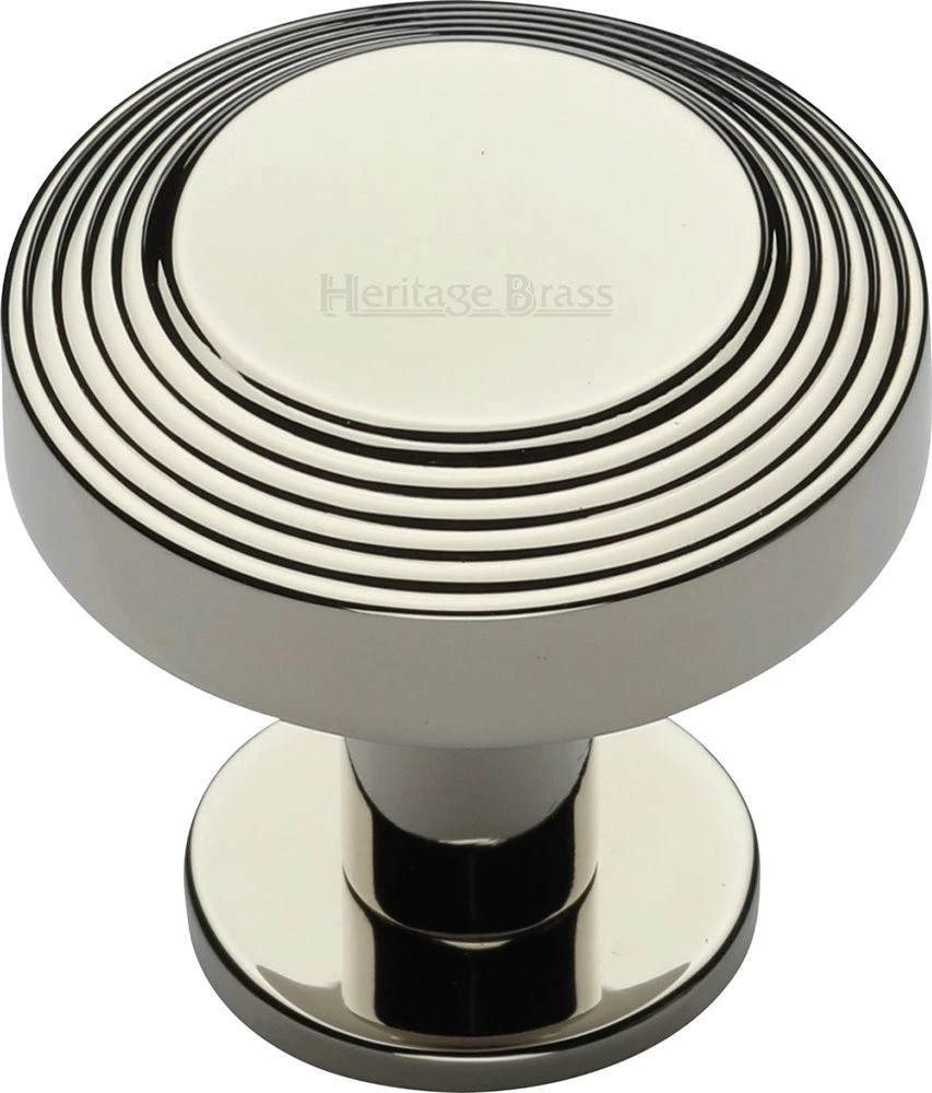 Ridged Cabinet Knob With Rose - Available In Two Sizes - Polished Nickel