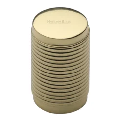 Ringed Pattern Cylinder Shaped Cupboard Knob - Polished Brass (Lacquered)