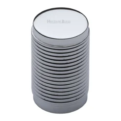 Ringed Pattern Cylinder Shaped Cupboard Knob - Polished Chrome