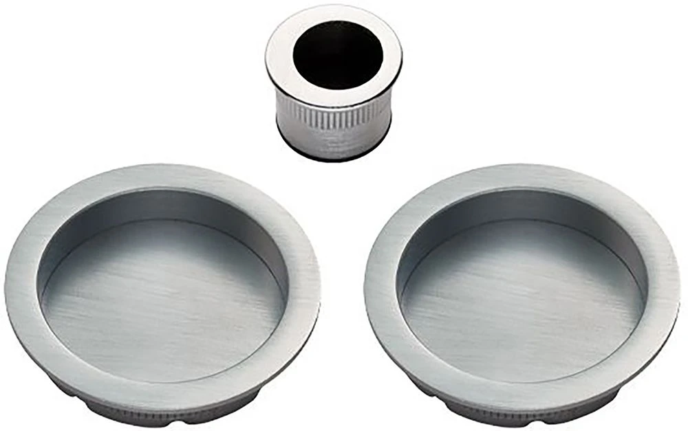 Round Design Flush Pull Handle Set For Sliding Pocket Doors - Satin Chrome