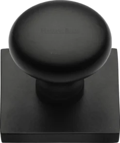 Round Mushroom Shaped Cabinet Knob With Square Backplate - 32mm Diameter - Matt Black
