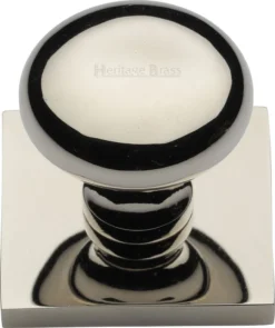 Round Mushroom Shaped Cabinet Knob With Square Backplate - 32mm Diameter - Polished Nickel