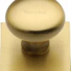 Round Mushroom Shaped Cabinet Knob With Square Backplate - 32mm Diameter - Satin Brass (Lacquered)