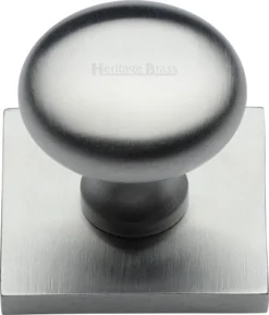 Round Mushroom Shaped Cabinet Knob With Square Backplate - 32mm Diameter - Satin Chrome