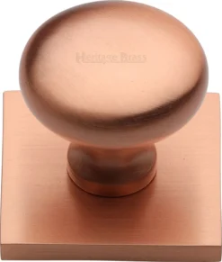 Round Mushroom Shaped Cabinet Knob With Square Backplate - 32mm Diameter - Satin Copper (lacquered)