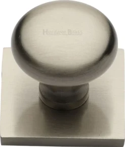 Round Mushroom Shaped Cabinet Knob With Square Backplate - 32mm Diameter - Satin Nickel