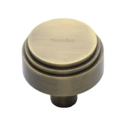 Round Stepped Pattern Cupboard Knob - Available In Two Sizes - Antique Brass (Gloss Lacquered)