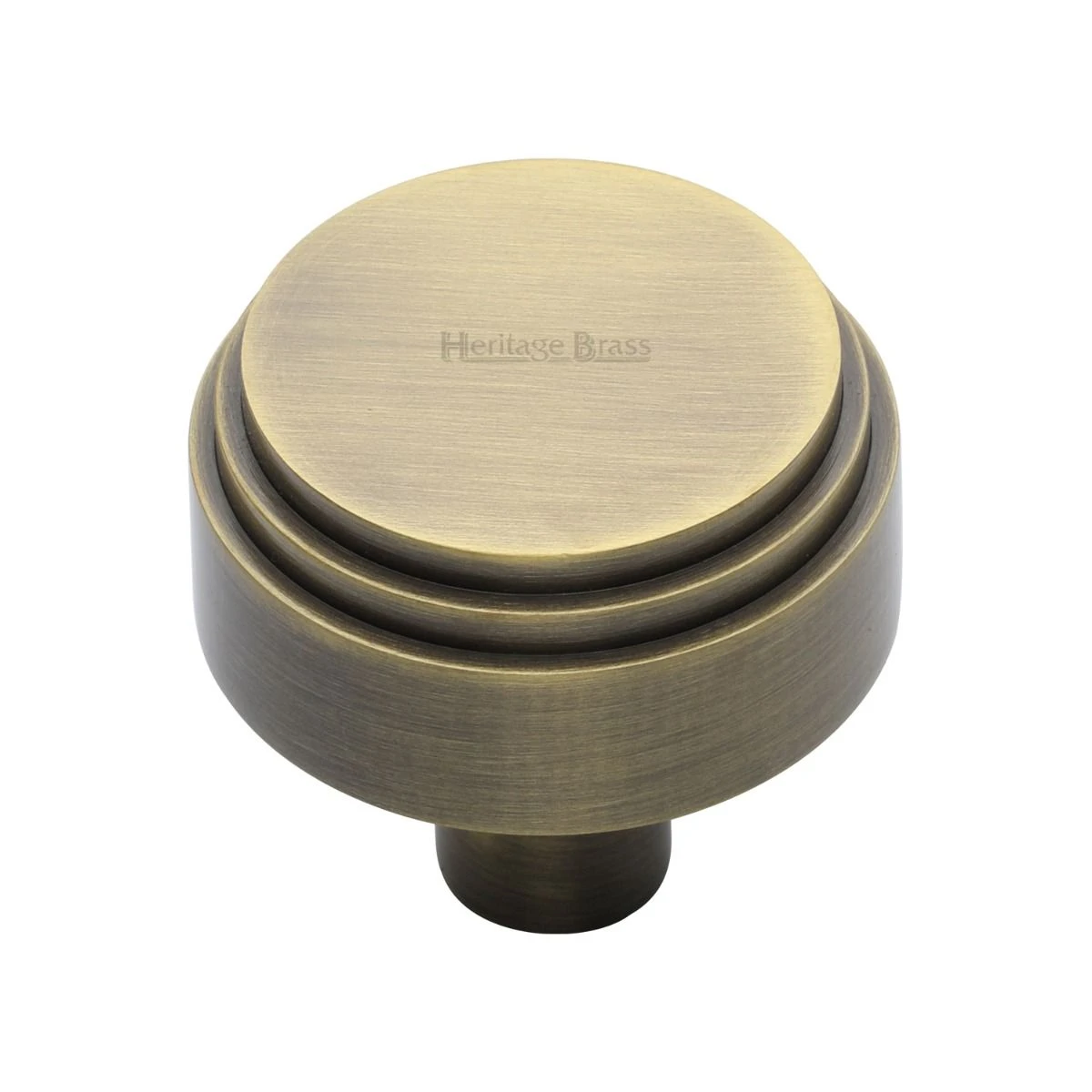Round Stepped Pattern Cupboard Knob - Available In Two Sizes - Antique Brass (Gloss Lacquered)