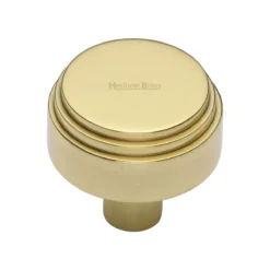 Round Stepped Pattern Cupboard Knob - Available In Two Sizes - Polished Brass (Lacquered)