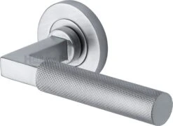 Knurled Round Rose Lever Handles Only - Satin Chrome - Pair