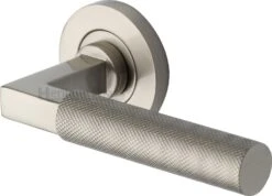 Knurled Round Rose Lever Handles Only - Satin Nickel - Pair