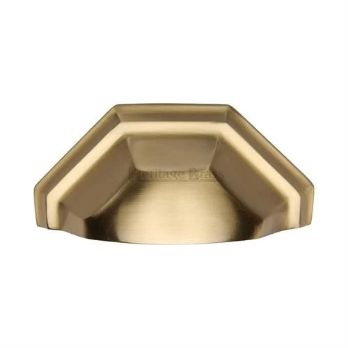 Shaped Pattern Drawer Pull Cup Handle - 104mm Width - Satin Brass (Lacquered)